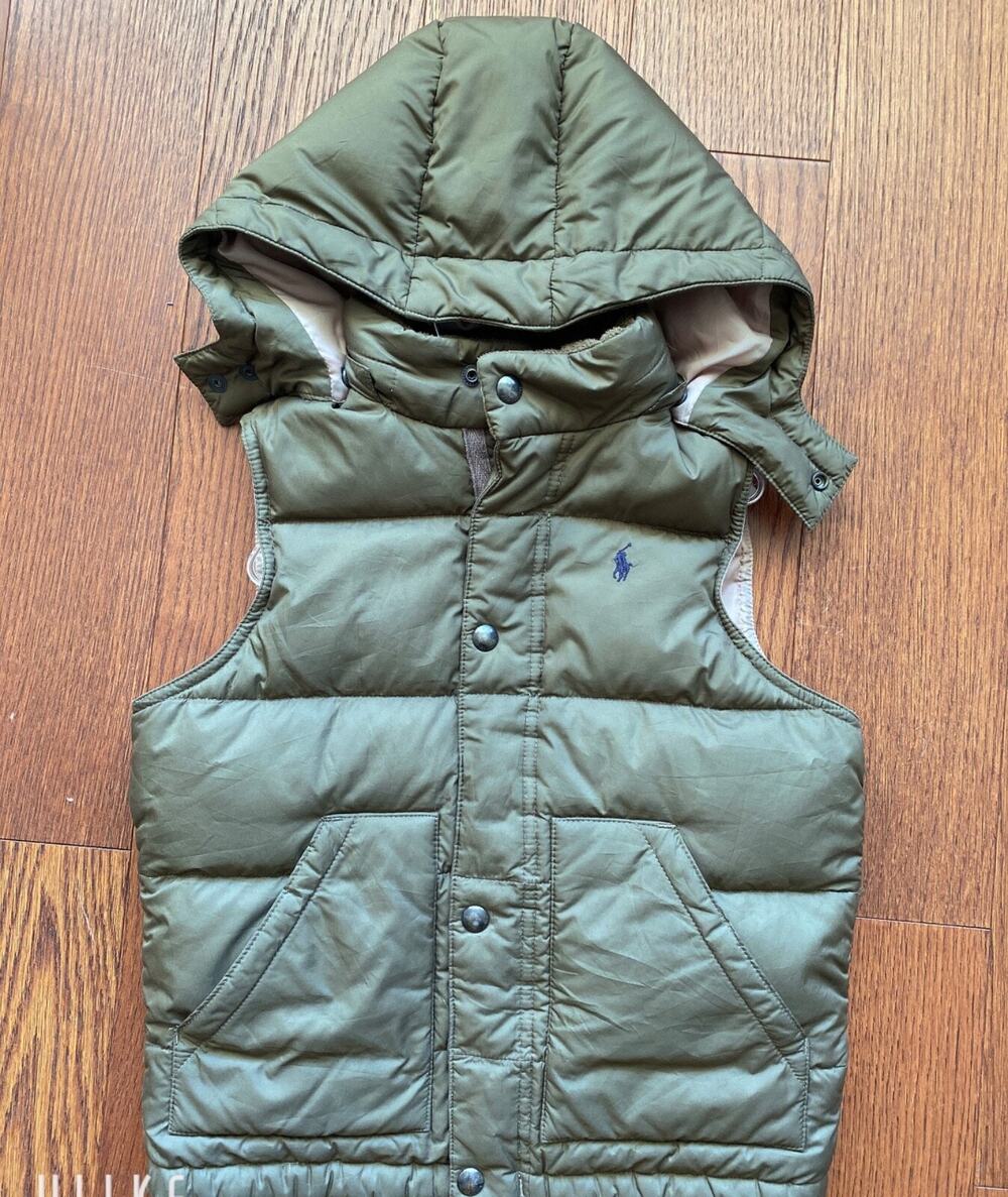 POLO RALPH LAUREN Boys Full Zip Duck Down Puffer Gilet Vest Hoodie Size 4